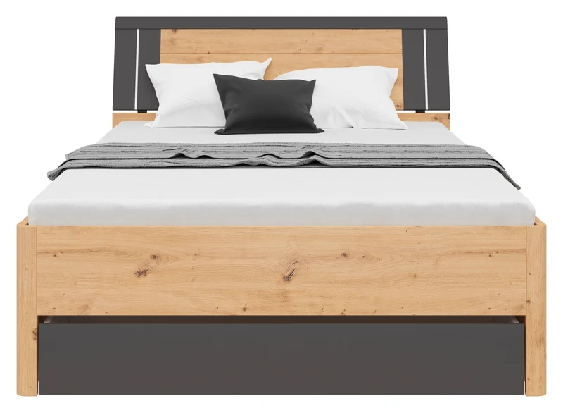 Saturn Bed Frame 140×200 cm with 3 Drawers – Artisan Oak / Graphite
