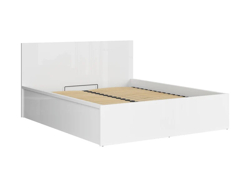 Tetrix Double Bed Frame 160×200 cm with Storage – White Gloss