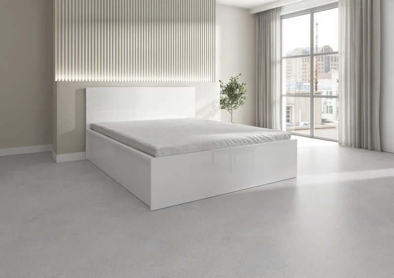 Tetrix Double Bed Frame 160×200 cm with Storage – White Gloss