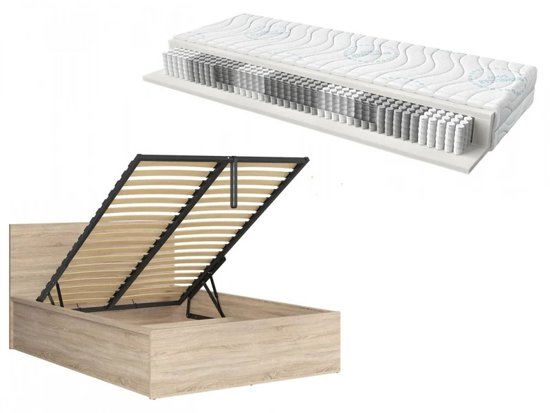 Tetrix — Bed 140 × 200 cm with Storage & Merida Mattress Set | Sonoma Oak