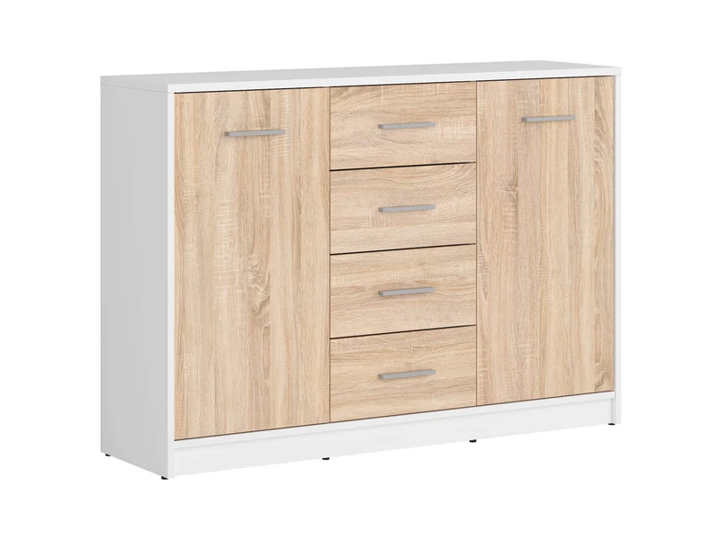 Nepo Plus — Chest of Drawers | 4 Drawers & 2 Doors | White & Sonoma Oak | Youth Bedroom