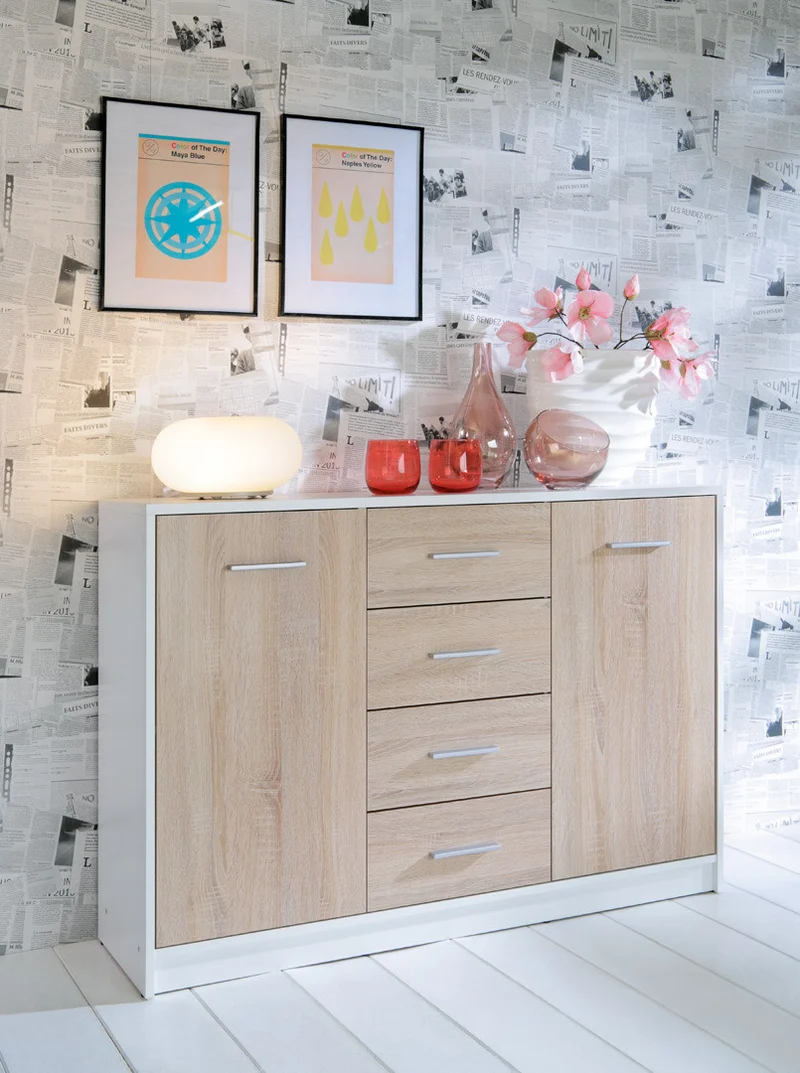 Nepo Plus — Chest of Drawers | 4 Drawers & 2 Doors | White & Sonoma Oak | Youth Bedroom