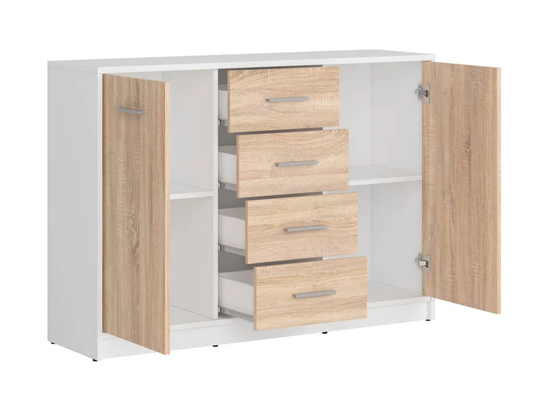 Nepo Plus — Chest of Drawers | 4 Drawers & 2 Doors | White & Sonoma Oak | Youth Bedroom