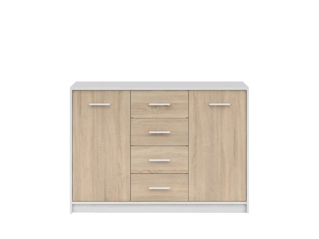 Nepo Plus — Chest of Drawers | 4 Drawers & 2 Doors | White & Sonoma Oak | Youth Bedroom