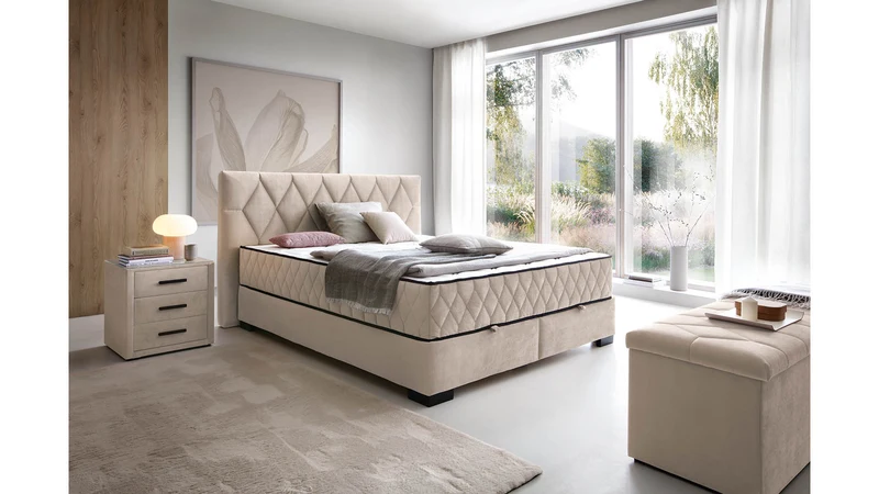 Reve Upholstered Bed 160×200 – 2 Reversible Mattresses Included | Front-Opening Storage | Stain-Resistant