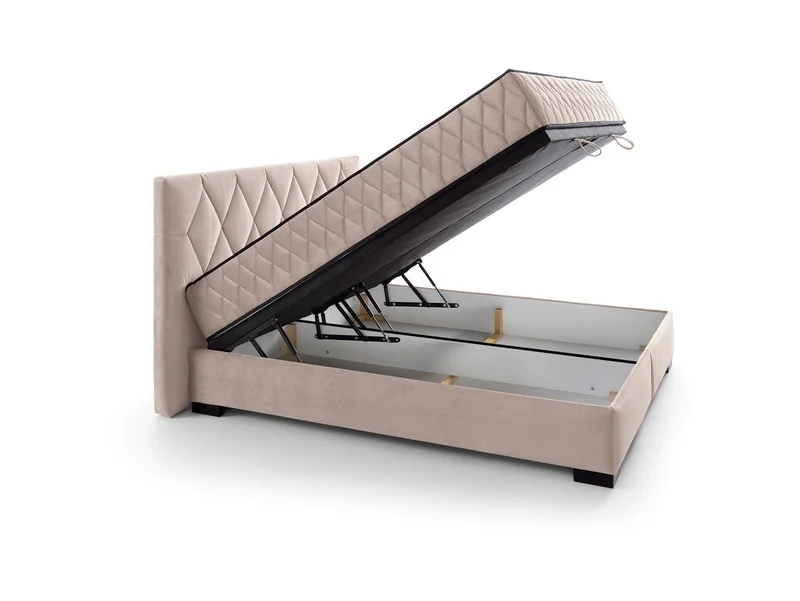 Reve Upholstered Bed 160×200 – 2 Reversible Mattresses Included | Front-Opening Storage | Stain-Resistant