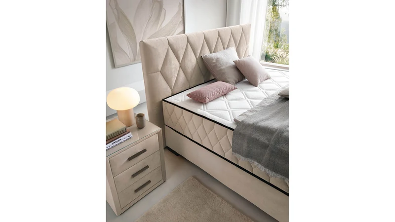 Reve Upholstered Bed 160×200 – 2 Reversible Mattresses Included | Front-Opening Storage | Stain-Resistant