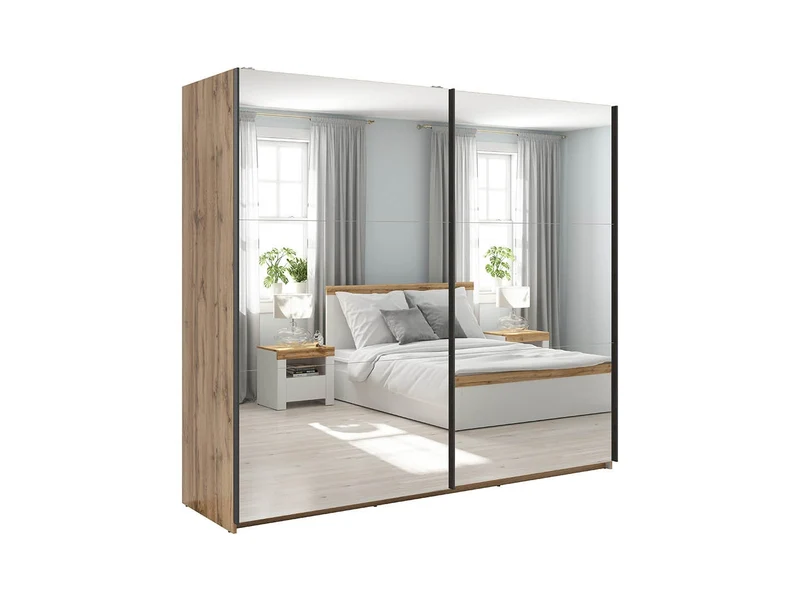 Tetrix Sliding Wardrobe 220 cm with Mirror Doors – Wotan Oak