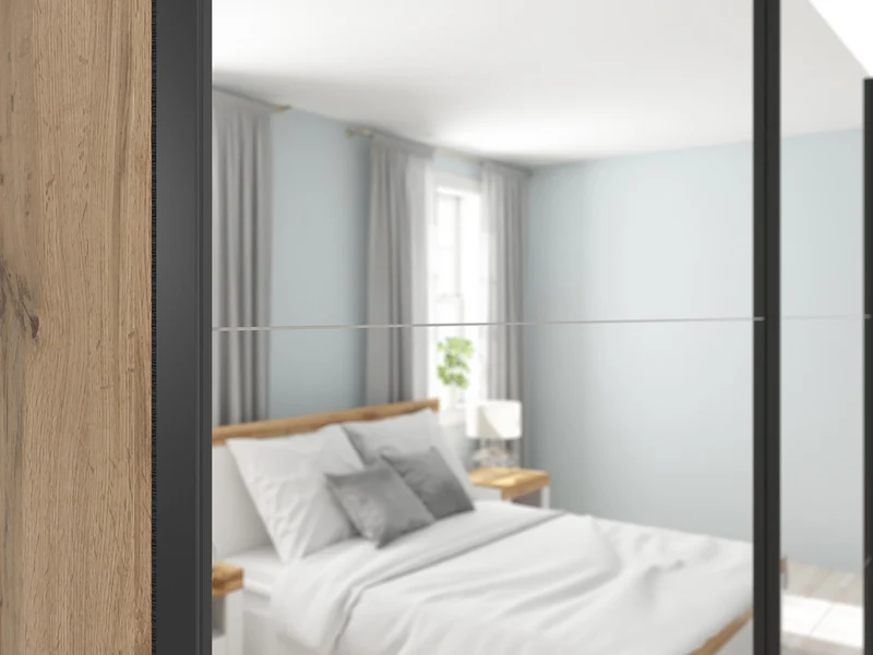Tetrix Sliding Wardrobe 220 cm with Mirror Doors – Wotan Oak
