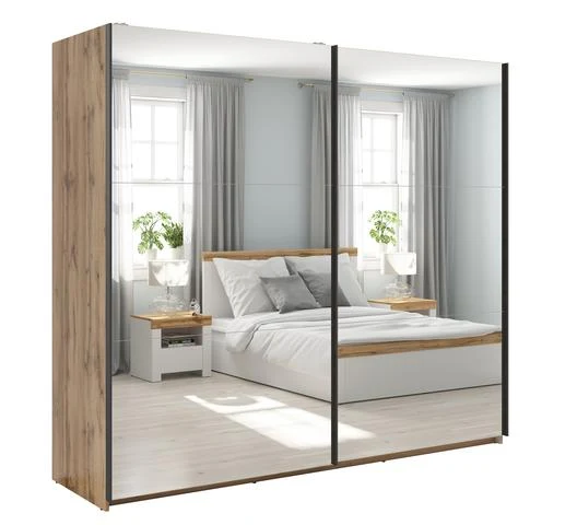 Tetrix Sliding Wardrobe 220 cm with Mirror Doors – Wotan Oak