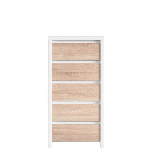Kaspian Chest of Drawers 56 cm – White / Sonoma Oak | 5 Drawers & Handleless Fronts