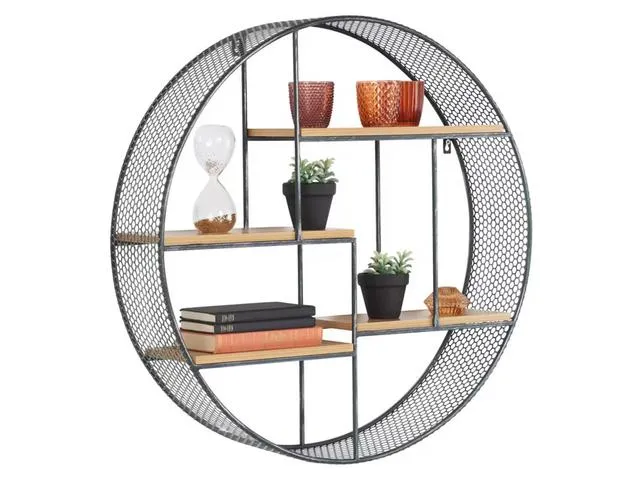Nemo Round Wall Shelf – Black / Oak