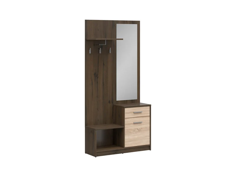 Nepo Plus Hallway Set 90 cm – Noble Oak / Sonoma Oak, Mirror, Coat Hooks & Shoe Cabinet