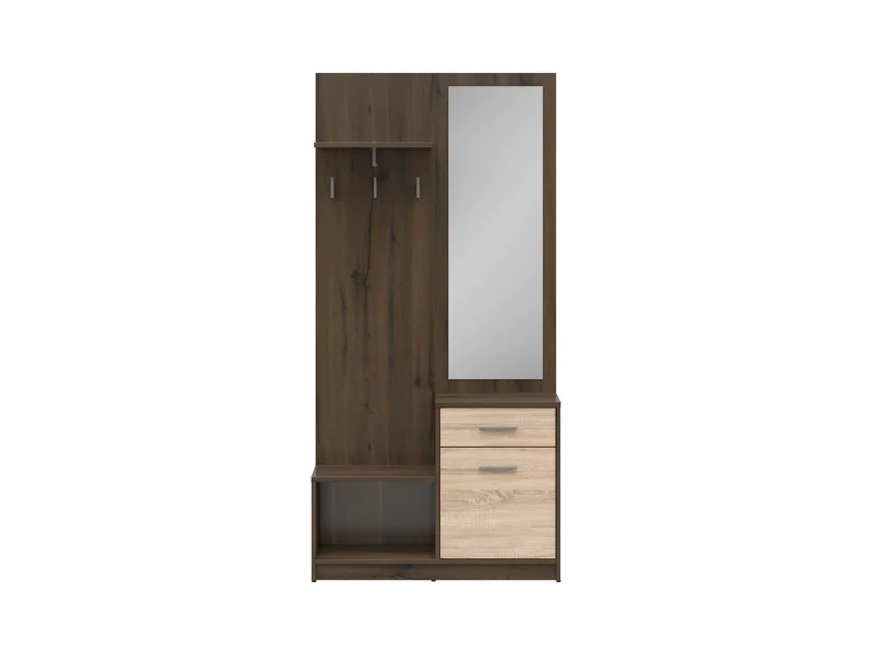 Nepo Plus Hallway Set 90 cm – Noble Oak / Sonoma Oak, Mirror, Coat Hooks & Shoe Cabinet