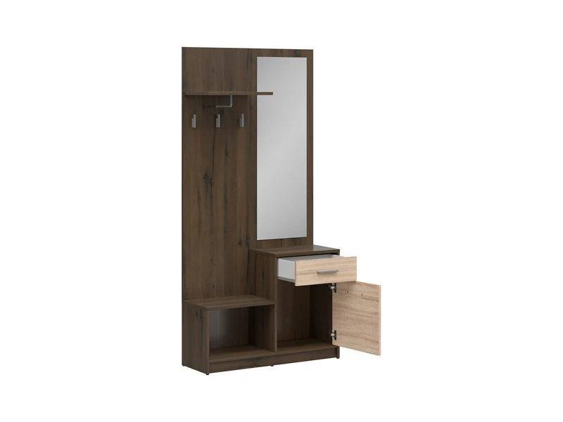 Nepo Plus Hallway Set 90 cm – Noble Oak / Sonoma Oak, Mirror, Coat Hooks & Shoe Cabinet