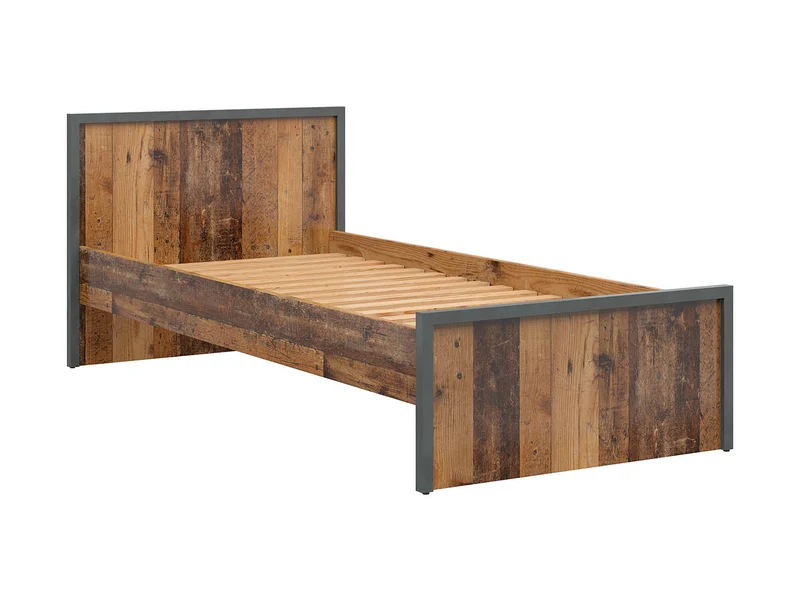 Weston Single Bed Frame 90×200 cm – Dark Old Style Pine / Matera, Youth Room