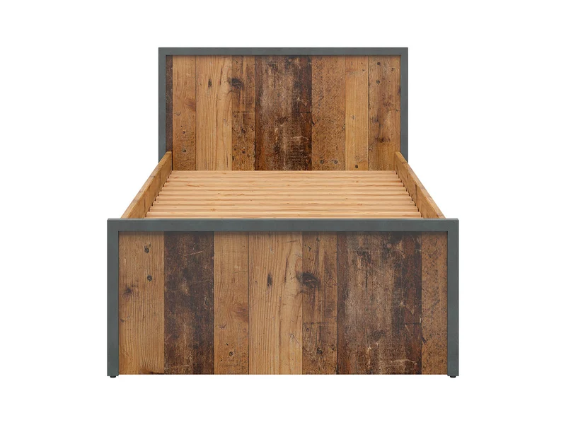 Weston Single Bed Frame 90×200 cm – Dark Old Style Pine / Matera, Youth Room