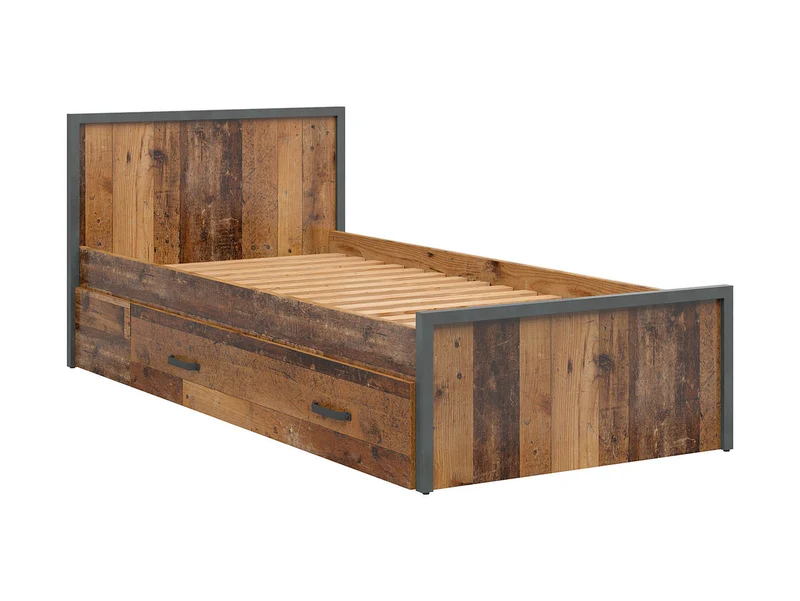 Weston Single Bed Frame 90×200 cm – Dark Old Style Pine / Matera, Youth Room