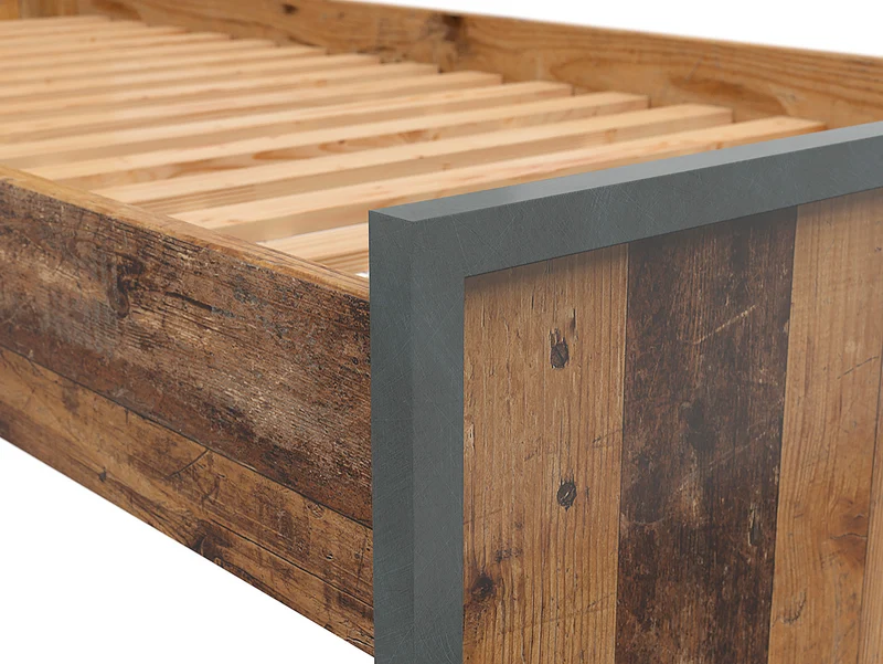Weston Single Bed Frame 90×200 cm – Dark Old Style Pine / Matera, Youth Room