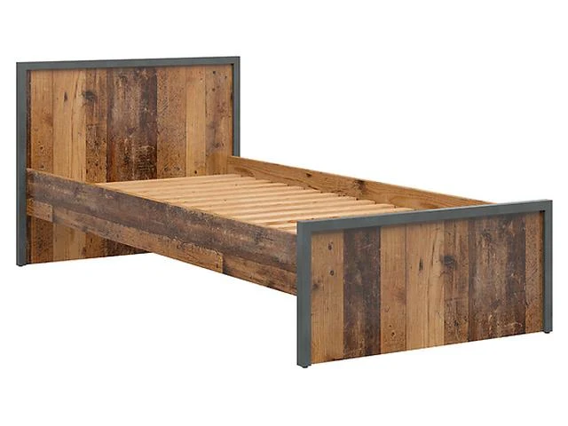 Weston Single Bed Frame 90×200 cm – Dark Old Style Pine / Matera, Youth Room