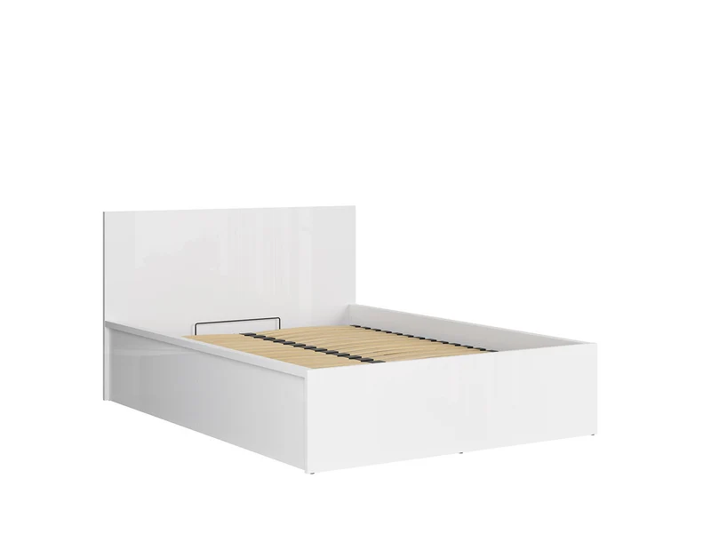 Tetrix Bed 140×200 cm + Mimas Mattress Set – White Gloss, Storage