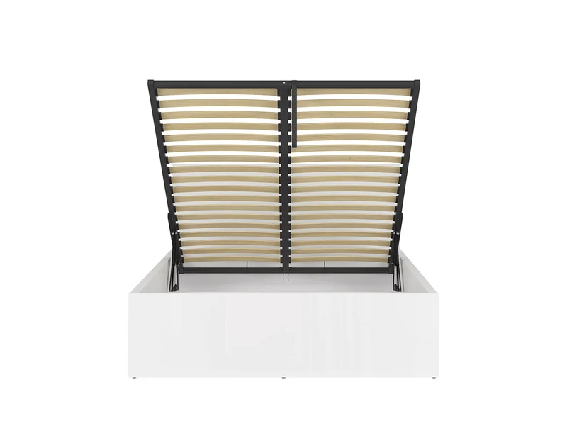 Tetrix Bed 140×200 cm + Mimas Mattress Set – White Gloss, Storage