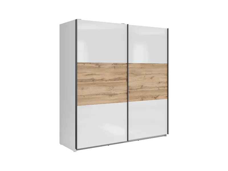 Tetrix Sliding Door Wardrobe 183 cm – White Gloss / Wotan Oak, 2 Rails & 5 Shelves