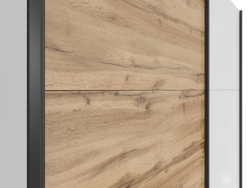 Tetrix Sliding Door Wardrobe 183 cm – White Gloss / Wotan Oak, 2 Rails & 5 Shelves