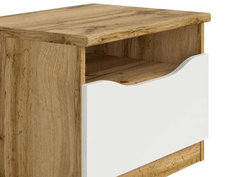 Nuis Bedside Cabinet – Wotan Oak & White Gloss
