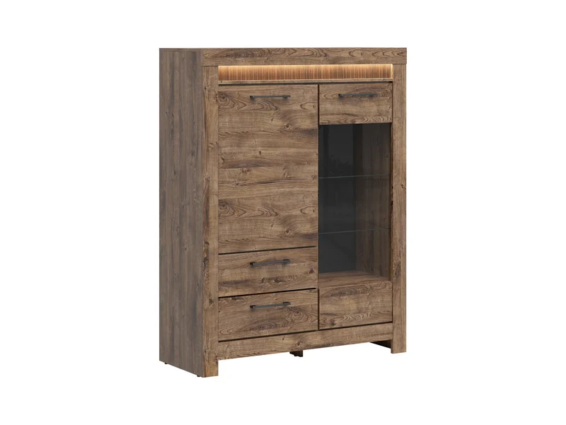 Torin Display Cabinet 114×150cm – Brown Ribbeck Oak | Glass Shelves, LED & Soft-Close