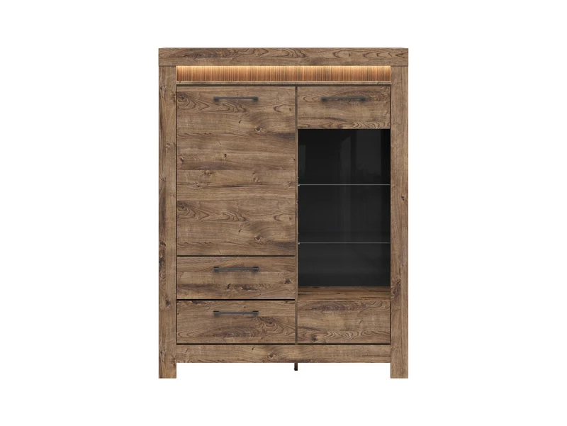 Torin Display Cabinet 114×150cm – Brown Ribbeck Oak | Glass Shelves, LED & Soft-Close