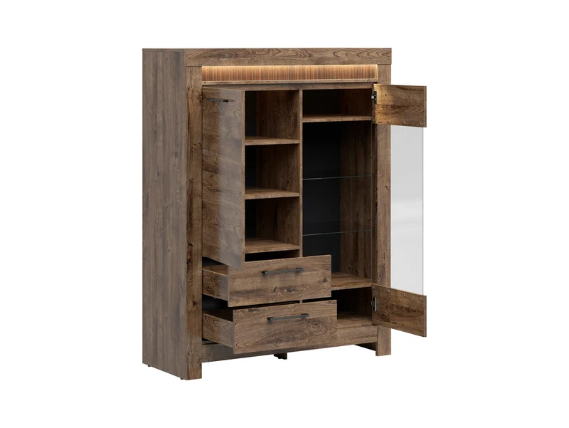 Torin Display Cabinet 114×150cm – Brown Ribbeck Oak | Glass Shelves, LED & Soft-Close