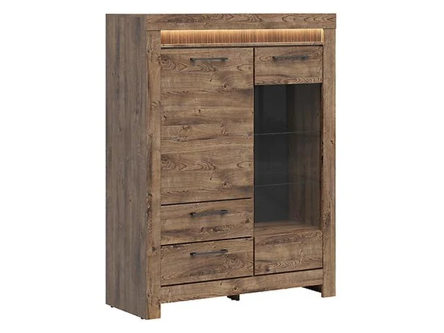 Torin Display Cabinet 114×150cm – Brown Ribbeck Oak | Glass Shelves, LED & Soft-Close