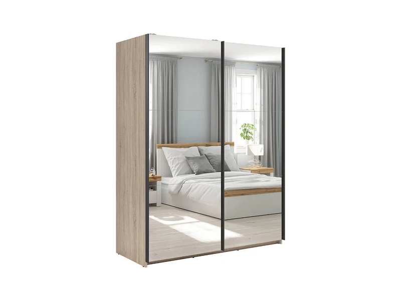 Tetrix Sliding Door Wardrobe 153 cm – Mirror Doors, Sonoma Oak