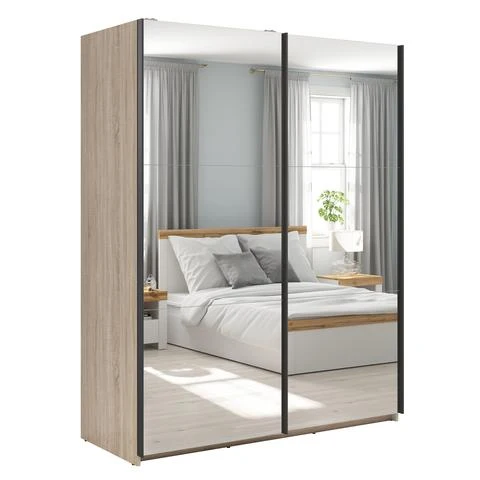 Tetrix Sliding Door Wardrobe 153 cm – Mirror Doors, Sonoma Oak