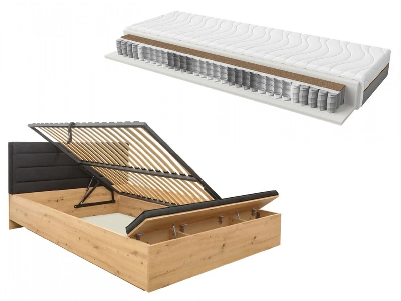Ostia Bed 140×200 cm + Ceres AV Mattress Set – Artisan Oak & Black