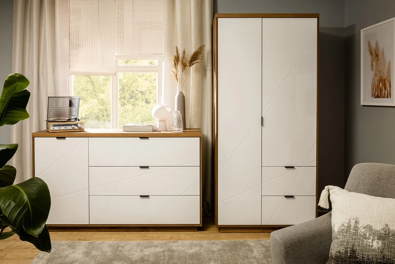 Forn Wardrobe – Dark Delano Oak & White Gloss, 94 cm