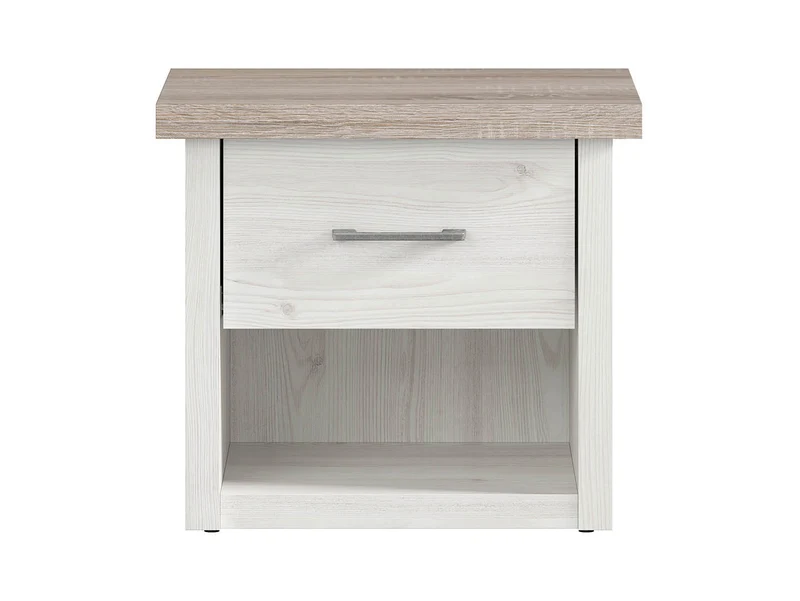 Luca Juzi Bedside Table – Sibiu Larch & Dark Sonoma Oak, Provençal Style, Old Iron Handles