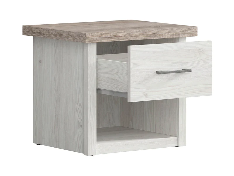 Luca Juzi Bedside Table – Sibiu Larch & Dark Sonoma Oak, Provençal Style, Old Iron Handles