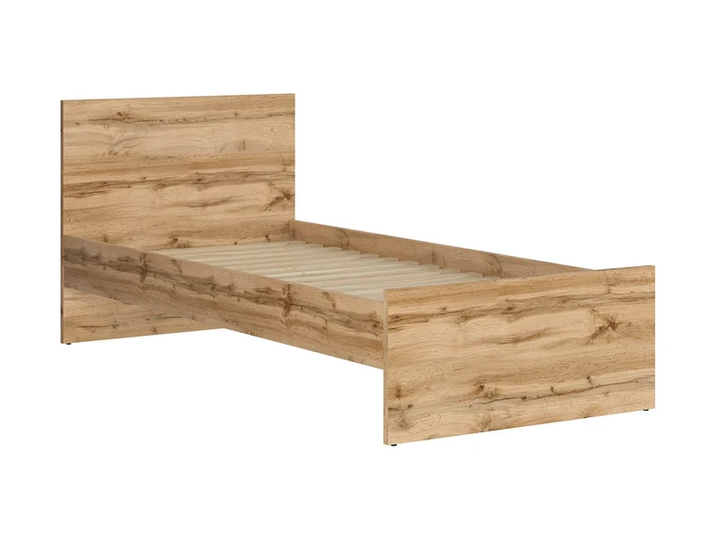 Nuis Single Bed 90×200 cm – Wotan Oak & White Mirror Gloss, Tall Headboard (Frame & Mattress Not Included)