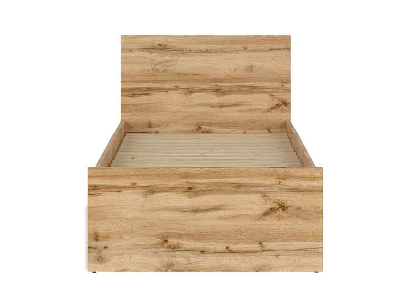 Nuis Single Bed 90×200 cm – Wotan Oak & White Mirror Gloss, Tall Headboard (Frame & Mattress Not Included)