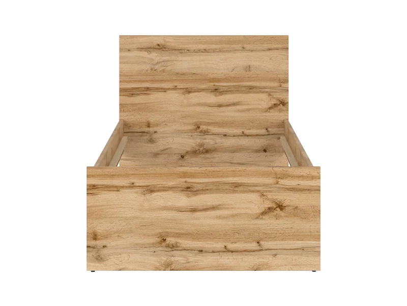 Nuis Single Bed 90×200 cm – Wotan Oak & White Mirror Gloss, Tall Headboard (Frame & Mattress Not Included)