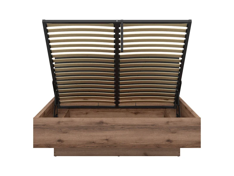 Forn Bed Set 160×200 cm – Dark Delano Oak & Black Matt + Merida Mattress Included, Gas-Lift Storage