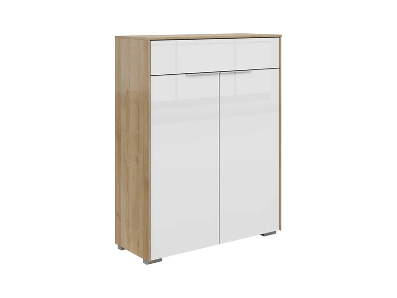 Nevada Office Sideboard 110×81cm – Riviera Oak & White Lacquered Glass Doors