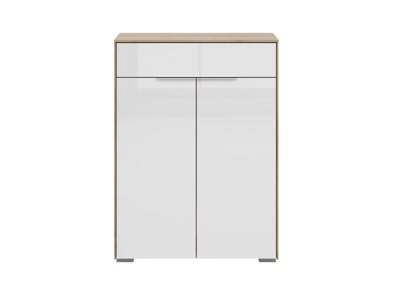 Nevada Office Sideboard 110×81cm – Riviera Oak & White Lacquered Glass Doors