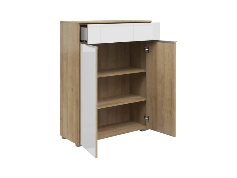 Nevada Office Sideboard 110×81cm – Riviera Oak & White Lacquered Glass Doors