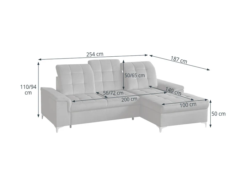 Ariado Right-Hand Corner Sofa Bed — Dolphin Mechanism, 140x200cm Sleeping Surface, Velvet Upholstery & Bedding Storage, Voss 15