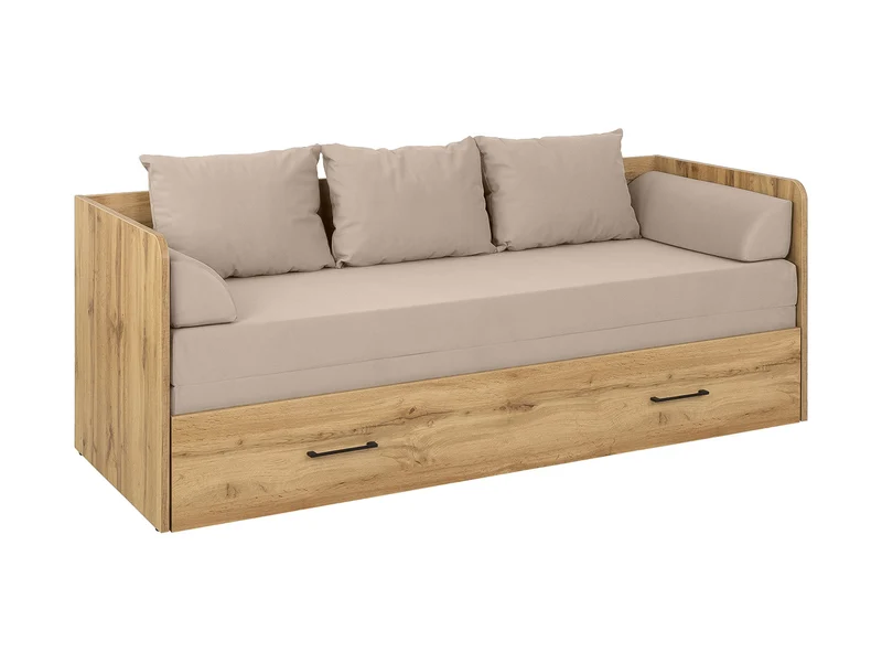 Tetrix Trundle Bed 80/160 with Mattress, Headboards & Cushions – Wotan Oak