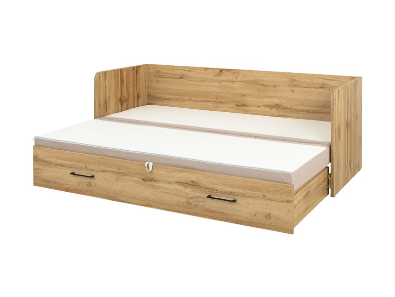 Tetrix Trundle Bed 80/160 with Mattress, Headboards & Cushions – Wotan Oak