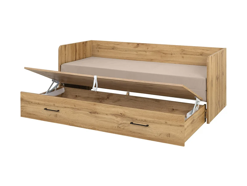 Tetrix Trundle Bed 80/160 with Mattress, Headboards & Cushions – Wotan Oak